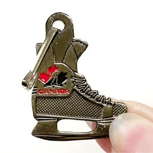 Vintage Team Canada Hockey Skate Charm Key Chain Olympics National Silver Red